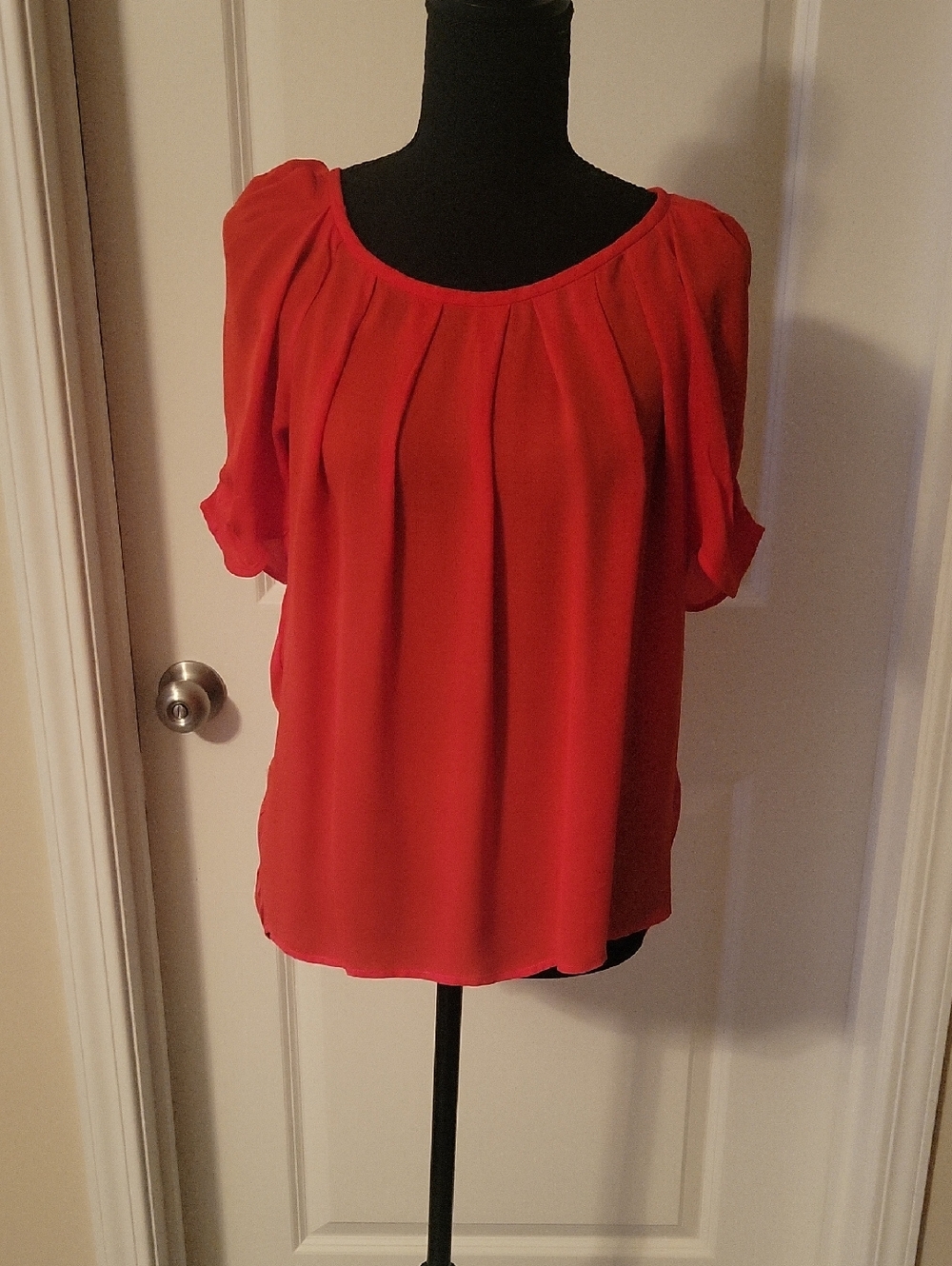Bright Orange Pleated Women’s Blouse - Classic Scoop Neck